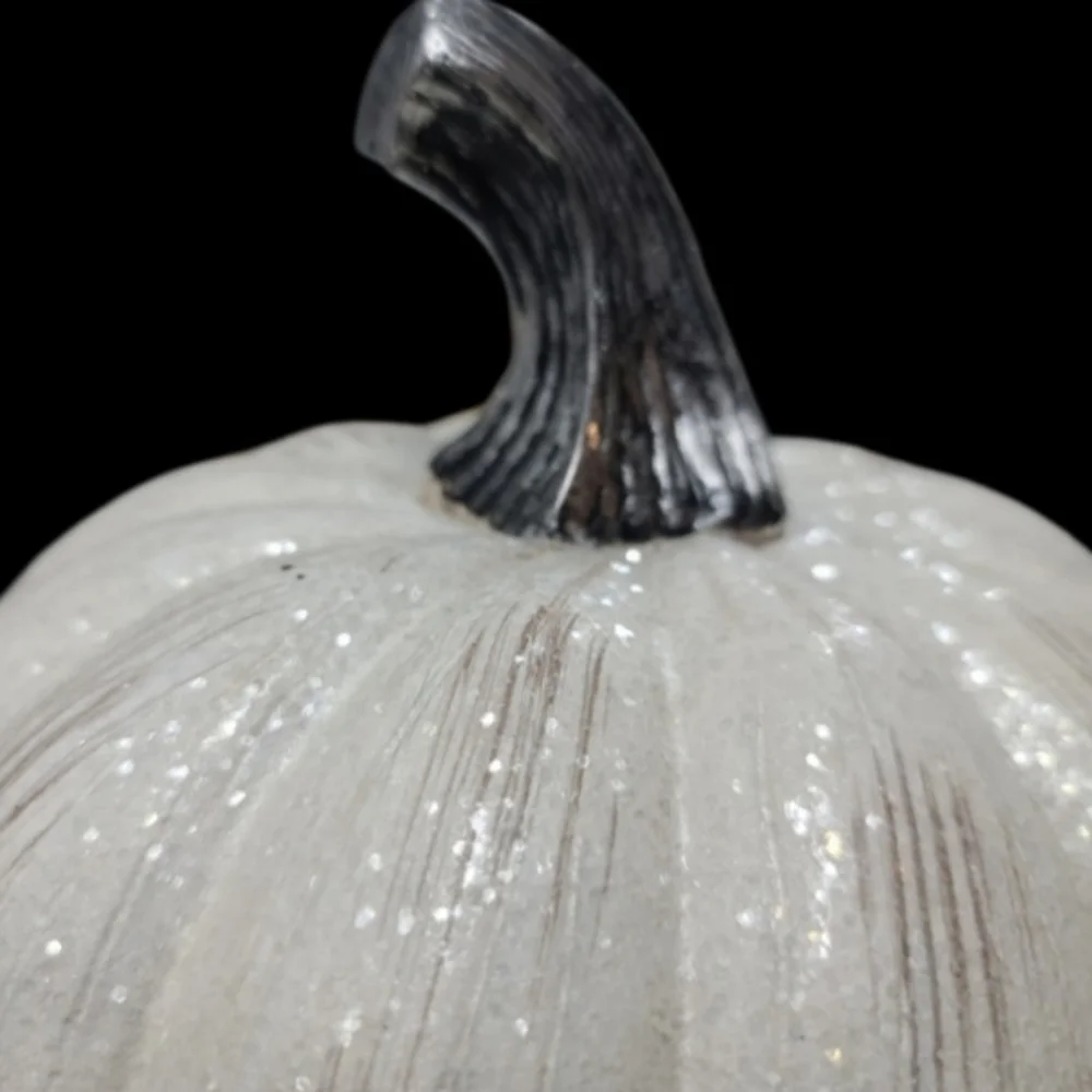 Sparkly White Pumpkin Gothic Framed 3D Skeleton Skull Head Halloween Day Of Dead